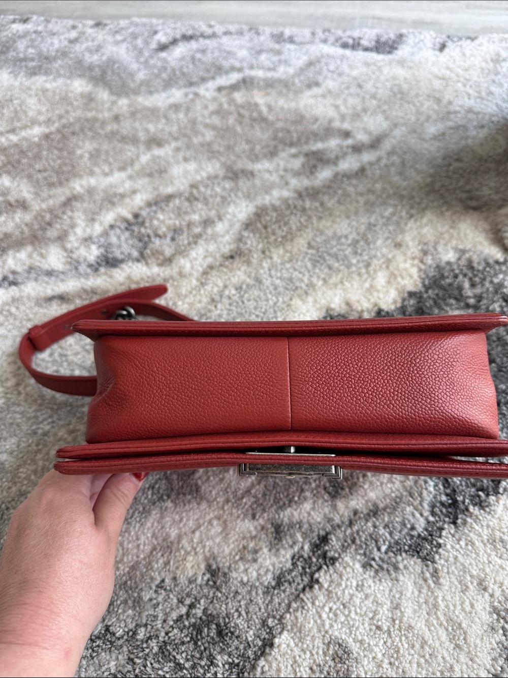 CHANEL Quilted Boy Flap Crossbody in Deep Red with Antique-Silver Hardware - Picture 7 of 16